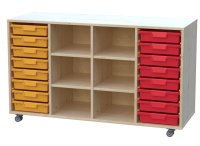 Materialschrank fahrbar 4-reihig mit 16 Eigentumsboxen